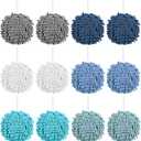 12 Pcs Fuzzy Ball Towel, Chenille Hand Towel Absorbent Fast Drying Hand Drying Puff with Loop Creative Bath Towels Set for Bathroom, 6 Colors