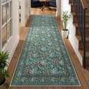 Uphome Botanical Floral Runners for Hallways, 2'6x8 Washable Kitchen Runner Rugs Non Slip, Long Soft Entryway Runner Rug Low Pile, Vintage Floor Carpet for Hallways Bedroom Bathroom, Green/Teal