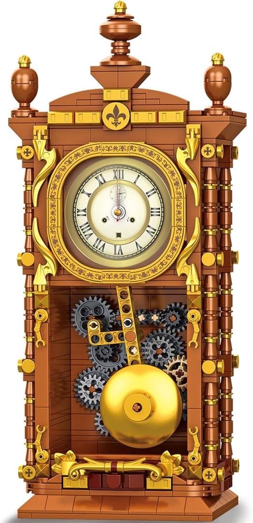Retro Clock Building Block Set for Adults, Linkable Mechanical Pendulum Clock Building Brick Kit Compatible with Lego, Vintage Toy for Home Decor, Gifts for Kid and Adult 8-12751PCS