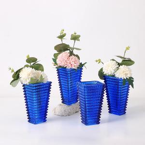 MCMCNCUIU Crystal Vases Set of 4, Blue Glass Vases, Crystal Vase for Centerpieces, Modern Flower Vase for Living Room, Bedroom, Kitchen, Dining Table, Shelf, Wedding, 6 Inches (Small-4 Pack)