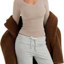 PINKMSTYLE Women's V Neck Long Sleeve Thermal Shirts Fall Winter Lightweight Base Layer Undershirts Basic Tops (S)