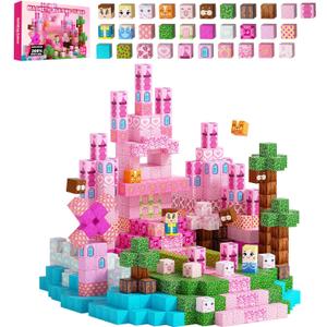 100PCS Magnetic Building Blocks, Pink Magnetic Cubes STEM Sensory Toys, Magnetic Blocks Stacking Construction Toys for Kids Ages 3+, Birthday for Boys Girls