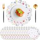 60Pcs Spring Flower Paper Placemats, 13.5 Inch Disposable Floral Placemat Round Wildflower Butterfly Place Mats Scalloped Table Mat for Mother's Day Wedding Banquet Baby Shower Bridal Shower Tea Party