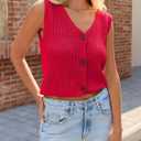 Saodimallsu Womens Cropped Sweater Vest V Neck Button Down Y2k Crop Knit Summer Trendy Sleeveless Chunky Tank Tops (Red)