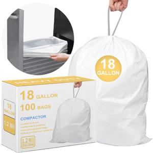 18 Gallon Heavy Duty Compactor Kitchen Trash Bags 1.2 Mil THICK 100 Count with Reinforced Drawstring | Perfect Fit for 18 Gallon & Most Kitchen Compactors | Tear & Leak Resistant