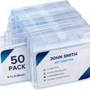 50 Pack Extra Thick Horizontal Badge Holder Plastic Clear ID Card Holder with Resealable Zip Waterproof Name Tag Holders