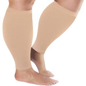 Plus Size Compression Sleeves for Calves Women Wide Calf Compression Legs Sleeves Men 6XL, Relieve Varicose Veins, Edema, Swelling, Soreness, Shin Splints, for Work, Travel, Sports and Daily Wear (XXXXXX-Large, Beige)