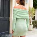 Women's Off Shoulder Cover Ups Summer Beach Swimsuit Long Bell Sleeve Sheer Dress Bathing Suit Coverup (Green, L)