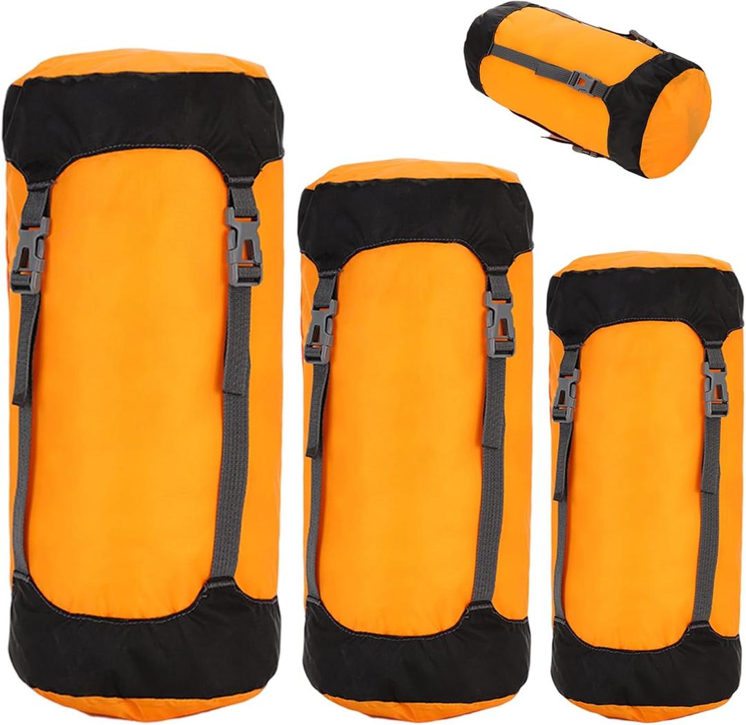 Compression Sack, 3Pcs Wateproof & Adjustable Nylon Sleeping Bag Compression Sack with Drawstring, Lightweight for Traveling, Camping, Hiking, Backpacking.