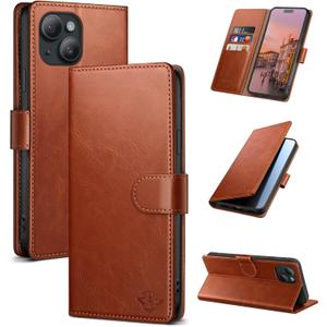 Wallet Case for iPhone 15 6.1" with RFID-Blocking Credit Card Holder, PU Leather Folio Flip Cover Women Men Protective Phone Case Compatible with Apple 15, Light Brown
