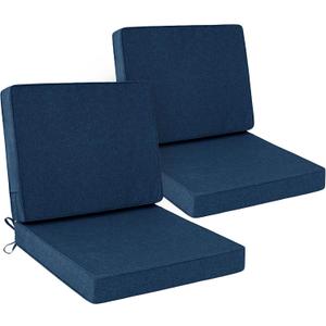 24x24 Inch Outdoor Chair Cushions Set of 2, Water-Resistant & Fade-Resistant, Patio Furniture Deep Seat Cushions Replacement with Back, Non-Slip Bottom, Removable Cover, Navy Blue