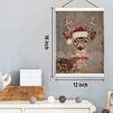 LKETW Vintage Christmas Deer Poster Hanger Frame, 12x16 inch, Pink Bow Deer Wall Art, Farmhouse Living Room Bedroom Decor