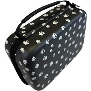 Pet Inhaler Travel Case, Black with Paw Print Design, Cleaning Brush and Pet Care Accessories, Portable Inhaler Carry Case for Dogs, Cats and Horse.