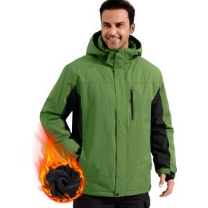 FREE SOLDIER Men's Waterproof Ski Snow Jacket Fleece Lined Warm Winter Rain Jacket with Hood Fully Taped Seams(Grass Green, S)