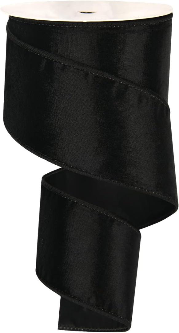 2.5Inch X 10 Yards Christmas Velvet Ribbon,2.5" Wide Wired Ribbon for Christmas Crafts Decoration, Wrapping Crafts (Black)