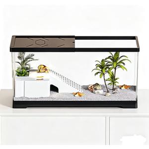 Aquatic Turtle Fish Tank 24" x 10" x 11", 11 Gallon Reptile Terrarium with Basking Platform & Bottom Drainage, PC Material Habitat Enclosure for Juvenile Turtle, Crayfish, Crab, Amphibian