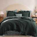 Full Comforter Set - 7 Pieces Ruffle Forest Green Bedding Sets, Shabby Chic Farmhouse Bed in a Bag with Ruffle Comforter, Floral Sheets, Pillowcases & Shams