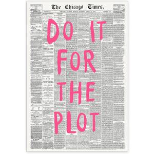 WOFUPMY Retro Newspaper Wall Art Trendy Preppy Posters Do It For The Plot Canvas Prints Motivational Affirmation Pink Aesthetic for Apartment Bedroom Wall Decor 16x24 inch Unframed