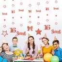 Rose Gold Sweet 16 Party Decorations for Girls Kit Pre-Strung 16th Glitter Twinkle Stars, Bows & Number 16 Birthday Hanging Streamer Banner Happy Sixteen Party Decor Supplies.