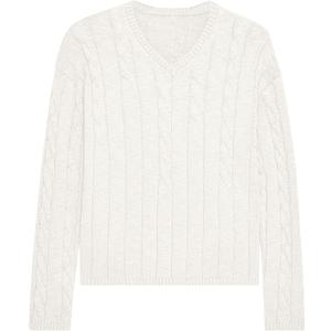 ZAFUL Women's V Neck Cable Knit Sweater 2025 Fall Pullover Long Sleeve Ribbed Loose Top Casual Outfits (Large, White)