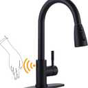 WOWOW Touchless Kitchen Faucet with Sprayer, Smart Motion Sensor Matte Black Kitchen Sink Faucet, Stainless Steel Kitchen Faucet for Sink 1 or 3 Hole Single Handle Kitchen Tap