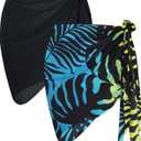 CHICGAL 2 Pieces Women Beach Sarong Bathing Suit Wrap Skirt Sheer Bikini Swimsuit Cover Ups for Swimwear (Black and Yellow Blue Leaf)