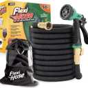 Flexi Hose Plus Expandable Garden Hose with 8 Function Nozzle, 50FT - Lightweight Retractable Garden Hose, Water Hose - No-Kink Flexibility, 3/4 Inch Solid Brass Fittings Includes Hook & Bag (Black)