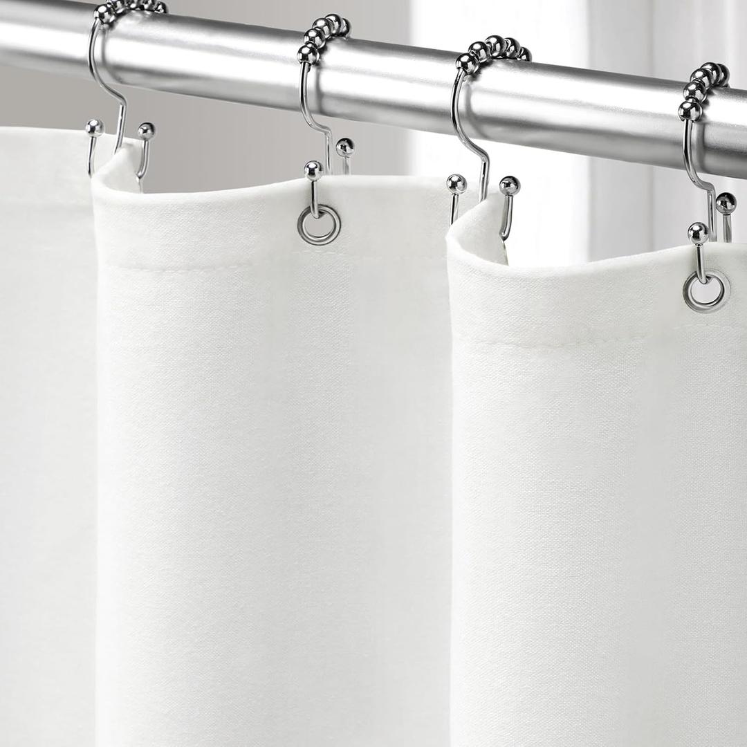 Linen Shower Curtain White, Fabric Boho Farmhouse Shower Curtains for Bathroom Cotton Natural Cloth Liner Set 72" W x 78" L