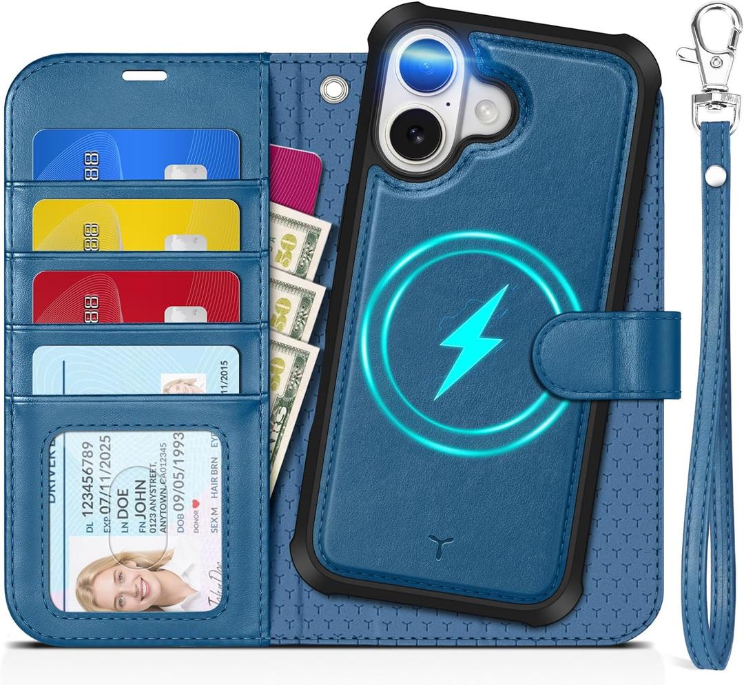 TUCCH Detachable Case Wallet for iPhone 17 (6.3") 2025, Wrist Strap | 4 Card Slots RFID Blocking | Wireless Charging | Stand | 2-in-1 Magnetic | PU Leather | Shockproof Folio Cover | Light Blue