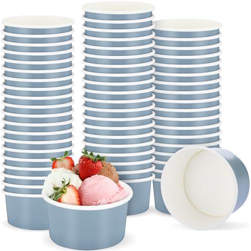 Maxdot 60pcs 4oz Dessert Cups, Disposable Ice Cream Cups, Paper Frozen Yogurt Bowls, for Hot and Cold Foods, Suitable for Gelato or Mousse(Gray Blue)