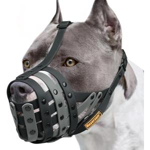 Mayerzon Pitbull Muzzle, Lightweight Basket Muzzle for Dogs Rottweiler Amstaff to Prevent Biting Eating, Safe for Grooming Vet Visits Training, Allows to Pant Drink, Adjustable & Sturdy (L [Snout Cir: 11.5"-13"], BlackGrey)