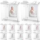 12 Set My 1st Birthday Party Favors Supplies First Birthday Photo Frame First Anniversary Decoration with Clear Plastic Crystal Boxes and Satin Ribbon Bows Set Souvenir Return Gift for Party Guests