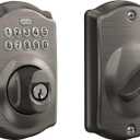 Schlage Camelot Electronic Keypad Deadbolt Lock, Keyless Front Door Entry, Mechanical Key Backup Included, Antique Pewter, BE365 CAM 620