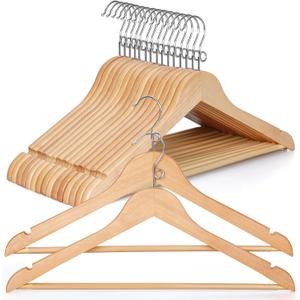 TOPIA HANGER Wooden Hangers 30 Pack, Space Saving Coat Hanger with 360 Swivel Cascading Ring Hook, Non Slip Pants Bar and Shoulder Notches for Camisole, Jacket, Suit, Clothes Hangers -CT62N30