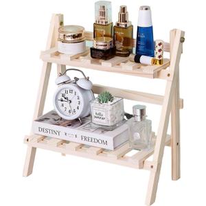 2 Tier Foldable Ladder Plant Stand Desktop Shelf Organizer Rack Wooden Display Risers for Selling L 13.3 x H 13.8 x D 7.1 in (DIY)