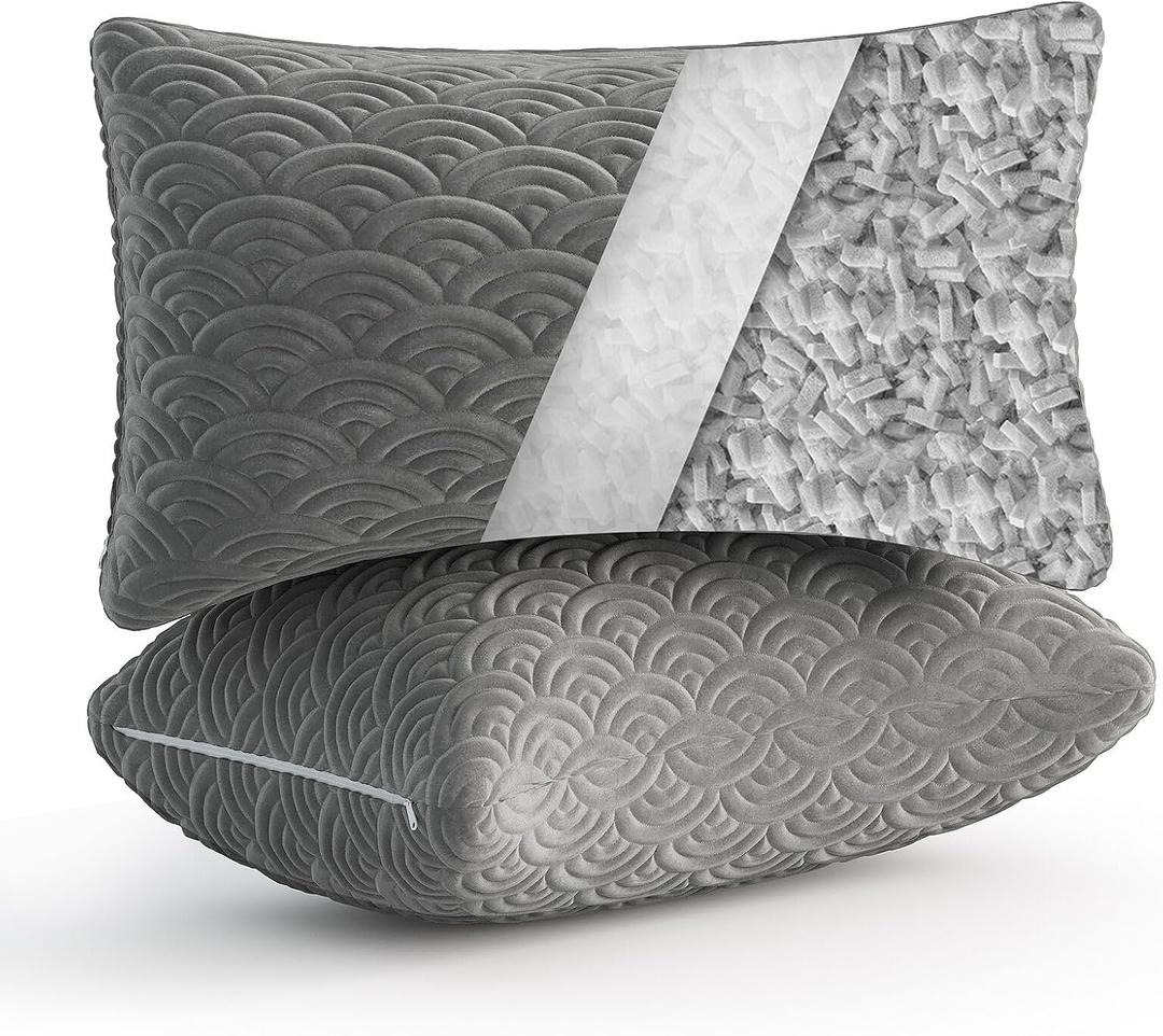 MOLCLCUY Memory Foam Pillows King Size Set of 2 Adjustable Cool Pillow for Side Back Stomach Sleepers Luxury with Washable Cover (Gray)