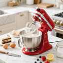 3-Piece Stainless Steel Mixer Attachment Kit for KitchenAid 4.5/5 QT Tilt-Head Mixers, K45WW Wire Whip, K45DH Dough Hook & K45B Coated Flat Beater, Baking Essentials Set, Dishwasher Safe
