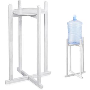 Pinkunn 27 Inch Wood Painted Water Dispenser Stand Jug Floor Plant Stand Modern Minimalist Wooden Jug Holder with 1 Round Shelf for 3 & 5 Gallon Water Crock and Bottles(White)