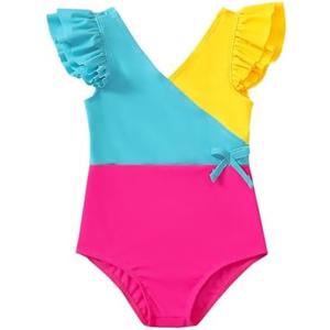 Mioglrie Toddler Baby Swimsuit Girl Bathing Suit Girl 2T 3T 4T 5T 6T Girls One Piece Swimsuits Color Block Swimwear