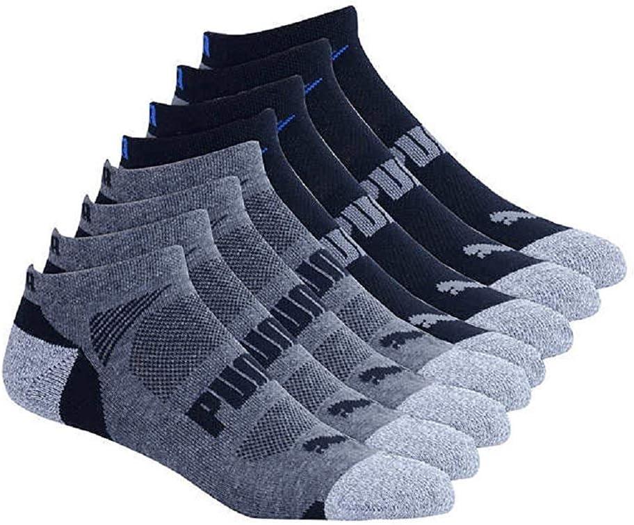Puma Men's No show Sport Socks, Moisture Control, Arch Support (8 Pair) (Black)