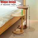 Bamboo Side Table for Sofa - Adjustable Height C Shaped End Tables for Small Spaces, Couch, Bedside, Living Room, 12.6x12.6x26 Inch TV Tray Round Stand for Drink, Snack, Coffee (Walnut)