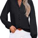AGSEEM Womens Button Down Shirts Lantern Long Sleeve Boho Floral Print Chiffon Dressy Business Casual Blouses Tops 2026 (Black, L)
