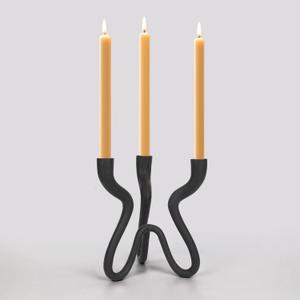 Triple Candle Holder Candelabra - Cast Iron Metal Taper Candlestick Stand with Matte Black Finish - Elegant Wedding Centerpiece for Home, Dining, Event Decor, 7.7"L x 7.7"W x 6.8"H