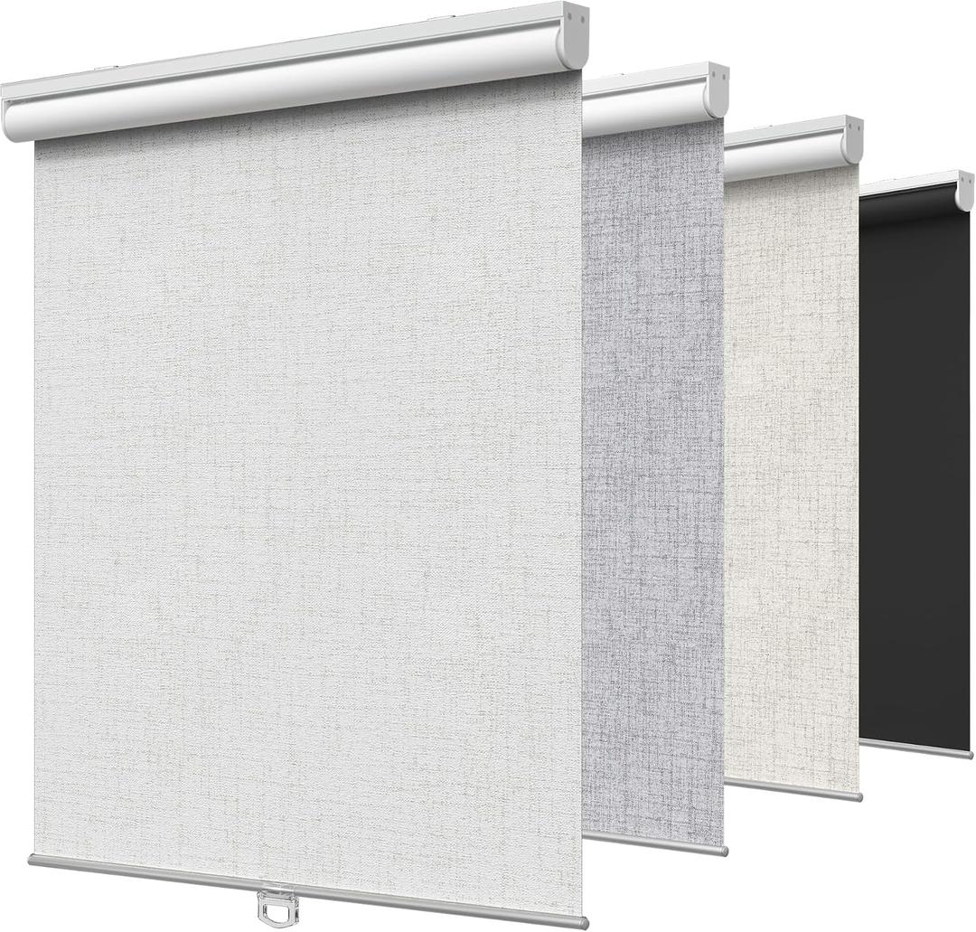 GENIMO Cordless Blackout Roller Shades, 45" W X 72" H, Linen White | Free-Stop Blinds for Indoor Windows, Thermal Insulated Fabric, UV Protection for Bedroom, Home Office and French Door