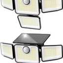 3000LM Solar Lights Outdoor, 4 Adjustable Heads Motion Sensor Security Light, 3 Modes, 6500K, IP65 Waterproof Solar Wall Flood Lights for Garden, Outside, Backyard, 2 Pack