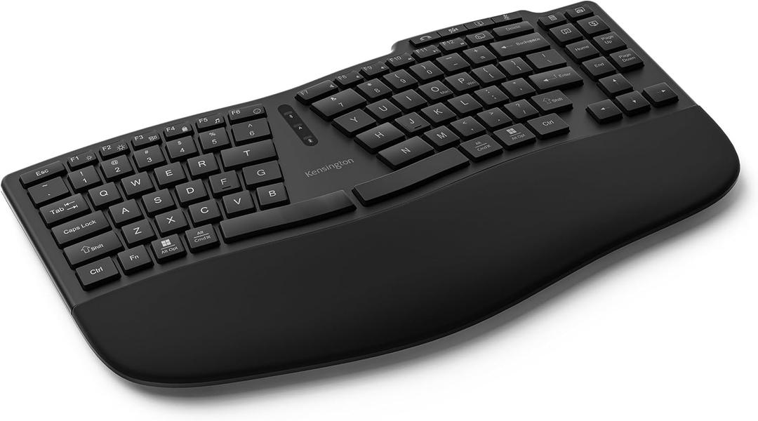 Kensington Pro Fit Ergo Wireless Keyboard KB675, Ergonomic, Rechargeable, Bluetooth & 2.4GHz Connection, Programmable Keys, Black, K75491US