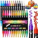 Acrylic Paint Pens Markers, 24 Colors Dual Tip Acrylic Paint Pens for Rock Painting, Wood, Canvas, Stone, Glass, Ceramic Surfaces, DIY Crafts Making Art Supplies (Round Tip and Fine Tip)