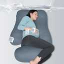 MOON PARK Pregnancy Pillows for Sleeping - U Shaped Full Body Maternity Pillow with Removable Cover - Support for Back, Legs, Belly, HIPS - 57 Inch - Grey - Cooling Cover