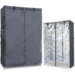 Waterproof Shelf Cover,600D Heavy Duty Dustproof Storage Wire Rack Covers,Outdoor Shelving Covers for Wire Shelves with Zipper 30''x14''x62'',Clear Front. (Grey)