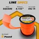 5-Pound Heavy Duty Square Trimmer Line 155-inch-by-492-ft, Commercial 0.155 String Trimmer Line in Spool, 0.155" Nylon Weed Eater String with Line Cutter Fits Most String Trimmer, Orange